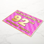 92e verjaardag - vuurroze harten en strips folie uitnodiging (Gedraaid)