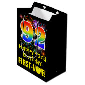 92e verjaardag: Vuurwerk Fun Pattern + Regenboog 9 Medium Cadeauzakje (Voorkant Gekanteld)