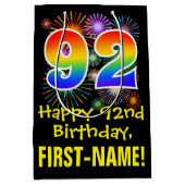 92e verjaardag: Vuurwerk Fun Pattern + Regenboog 9 Medium Cadeauzakje (Voorkant)