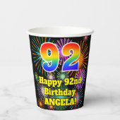 92e verjaardag: Vuurwerk Fun Pattern + Regenboog 9 Papieren Bekers (Achterkant)
