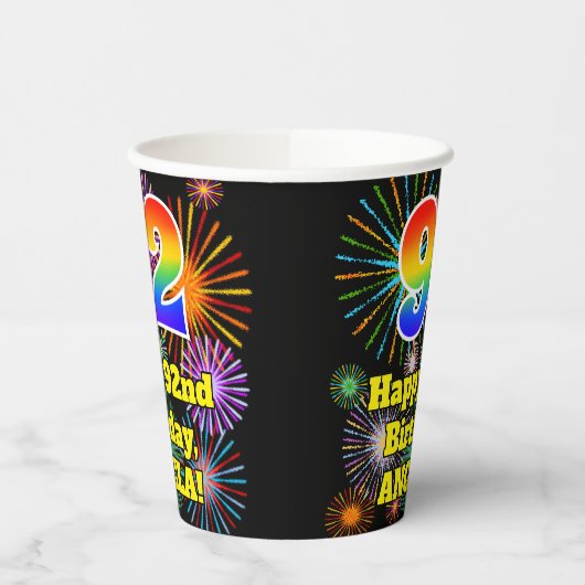 92e verjaardag: Vuurwerk Fun Pattern + Regenboog 9 Papieren Bekers (Links)