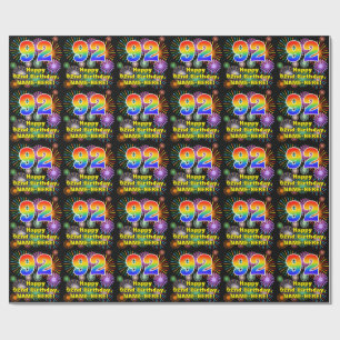 92e verjaardag: vuurwerk, regenboogblik # "92" cadeaupapier
