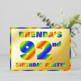 92e verpartijfeest — Leuk, regenboogspectrum “92” Folie Uitnodiging