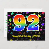 92ste verjaardag: Fun Stars Pattern, Rainbow 92, N Briefkaart (Voorkant / Achterkant)