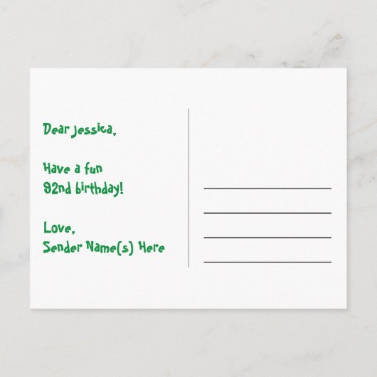 92ste verjaardag: Fun Stars Pattern, Rainbow 92, N Briefkaart (Achterkant)