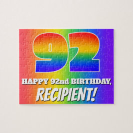 92ste verjaardag — Kleurrijk regenboogpatroon “92” Legpuzzel