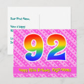 92ste verjaardag: Roze strepen & harten, Regenboog Briefkaart (Voorkant / Achterkant)