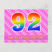 92ste verjaardag: Roze strepen & harten, Regenboog Briefkaart (Voorkant)
