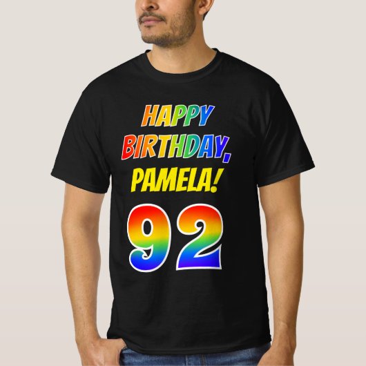 92ste verjaardag — Vet, Plezier, Regenboog 92, Aan T-shirt (Voorkant)