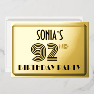 92ste verjaardagsfeest — Art Deco-stijl “92” & naa Folie Uitnodiging