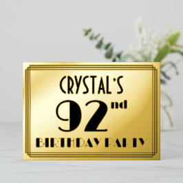 92ste verjaardagsfeest — Art Deco-uitstraling “92” Folie Uitnodiging