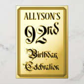 92ste verjaardagsfeest — Elegante script + aangepa Folie Uitnodiging (Voorkant)