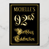 92ste verjaardagsfeest — Fancy Script & Aangepaste Folie Uitnodiging (Voorkant)
