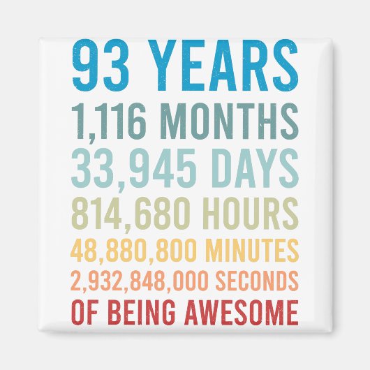 93 jaar 1116 maanden Geweldige Birthday Gift Magneet (Voorkant)