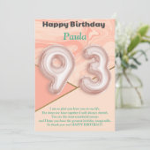 93-jarige meisjes Happy Birthday-kaart (Staand voorkant)