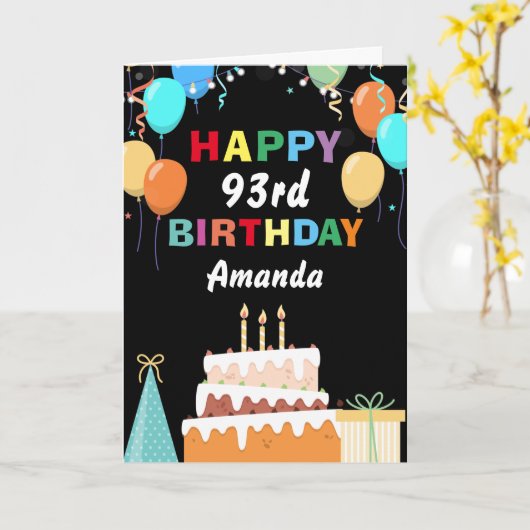 93e Gelukkige Verjaardag Kleurrijke Ballonnen Taar Kaart (Gele Bloem)