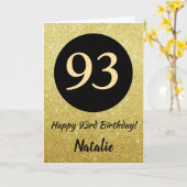 93e Happy Birthday Zwart en Goud Glitter Kaart (Gele Bloem)