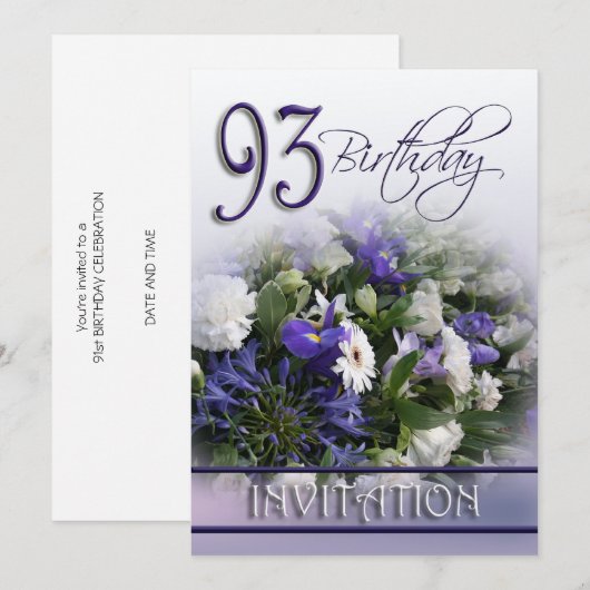 93e uitnodiging van de Birthday Party - Blue bouqu (Voorkant / Achterkant)