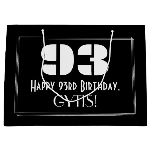 93e verjaardag ~ Art Deco Geïnspireerde look "93"  Groot Cadeauzakje (Voorkant)