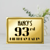 93e verjaardag: Art Deco Kijk "93" en naam Folie Uitnodiging (Staand Voorkant)