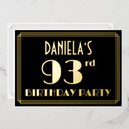 93e verjaardag: Art Deco Kijk "93", met naam Folie Uitnodiging