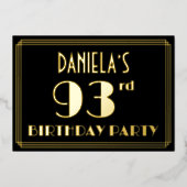 93e verjaardag: Art Deco Kijk "93", met naam Folie Uitnodiging (Voorkant)