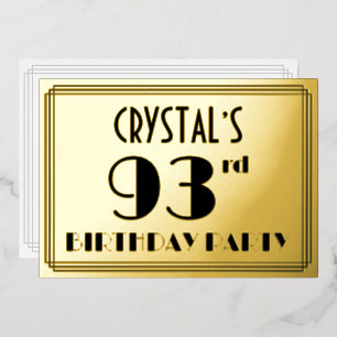 93e verjaardag — Art Deco look "93" + Naam Folie Uitnodiging