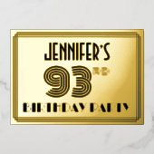 93e verjaardag — Art Deco Style "93" en naam Folie Uitnodiging (Voorkant)
