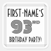 93e verjaardag: Art Deco Style + aangepaste naam Vierkante Sticker (Voorkant)