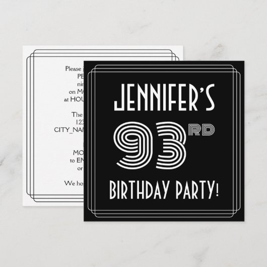 93e verjaardag: Art Deco Style met aangepaste naam Kaart (Voorkant / Achterkant)