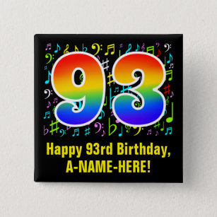 93e verjaardag: Colorful Music Symbols, Rainbow 93 Vierkante Button 5,1 Cm