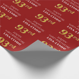 93e verjaardag: Elegant, rood, Faux Gold look Cadeaupapier