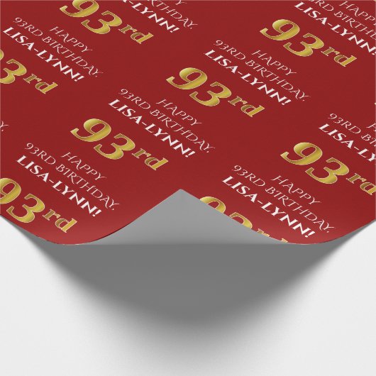 93e verjaardag: Elegant, rood, Faux Gold look Cadeaupapier (Hoek)