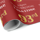 93e verjaardag: Elegant, rood, Faux Gold look Cadeaupapier (Rol Hoek)
