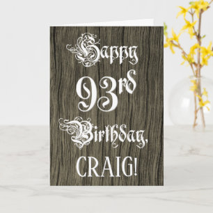 93e verjaardag: Fancy, elegante tekst; Faux Wood K Kaart