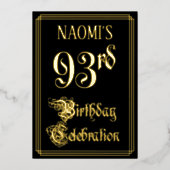 93e verjaardag — Fancy script en aangepaste naam Folie Uitnodiging (Voorkant)