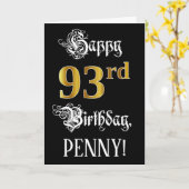 93e verjaardag — Fancy script; Faux Gold Kijk; naa Kaart (Gele Bloem)