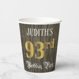 93e verjaardag — Faux Gold & Faux Wood Ziet er uit Papieren Bekers
