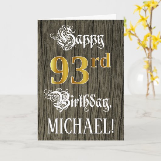 93e verjaardag: Faux Gold look + Faux-houtpatroon Kaart (Gele Bloem)