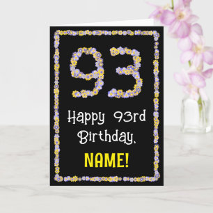 93e verjaardag: Floral Flowers Number, Custom Name Kaart
