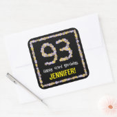93e verjaardag: Floral Flowers Number, Custom Name Vierkante Sticker (Envelop)