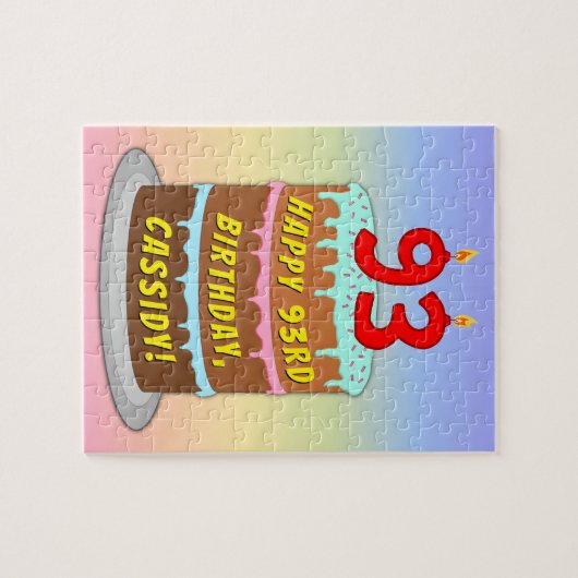 93e verjaardag: Fun Cake and Candles + Custom Name Legpuzzel (Horizontaal)