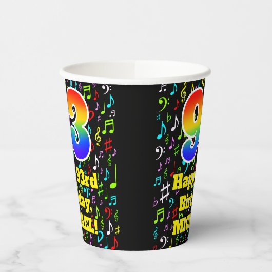 93e verjaardag: Fun Muzieknoten Pattern, Rainbow 9 Papieren Bekers (Links)