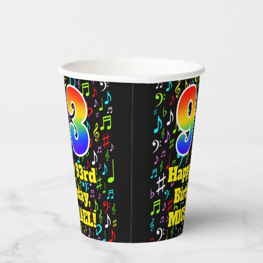 93e verjaardag: Fun Muzieknoten Pattern, Rainbow 9 Papieren Bekers (Rechts)