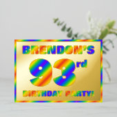 93e verjaardag - Fun, regenboogspectrum "93" Folie Uitnodiging (Staand Voorkant)
