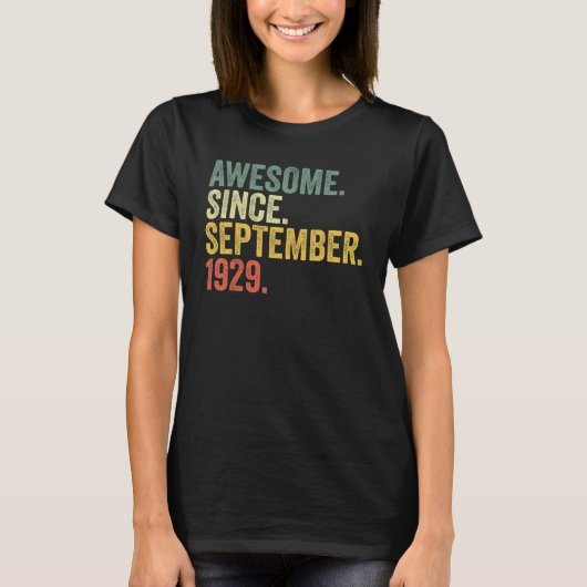 93e verjaardag Geweldige sinds september 1929 93 j T-shirt (Voorkant)