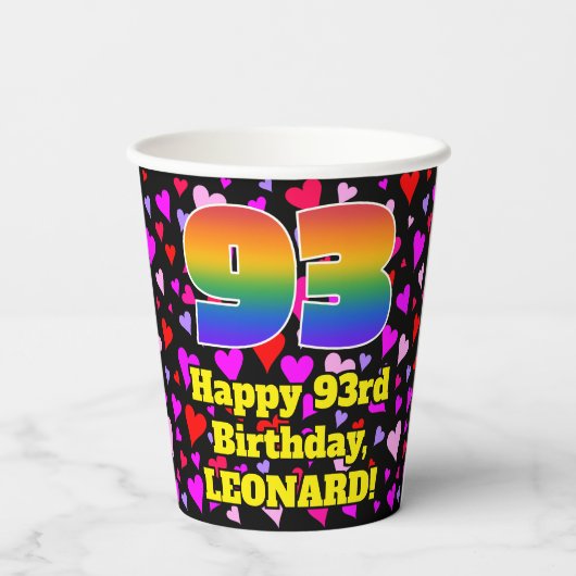 93e verjaardag: Het liefhebbende Kunstpatroon, Reg Papieren Bekers (Achterkant)