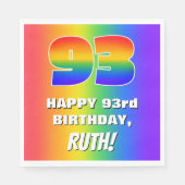 93e verjaardag: kleurrijk, vun regenboogpatroon #  servet (Voorkant)