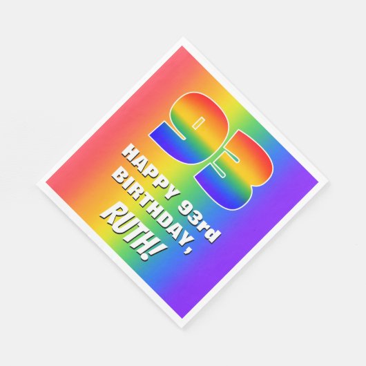 93e verjaardag: kleurrijk, vun regenboogpatroon #  servet (Hoek)