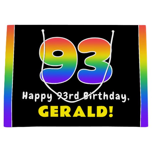 93e verjaardag: kleurrijke regenboog # 93, aangepa groot cadeauzakje (Voorkant)